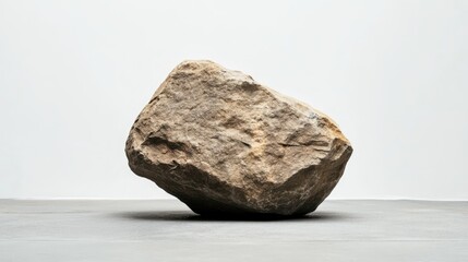 Poster - Natural beige stone on a clean white background showcasing texture and simplicity in minimalist design and artistic composition.