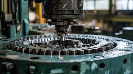 Poster - Semi automatic CNC column disc machine in industrial setting with intricate mechanical components and precision operations