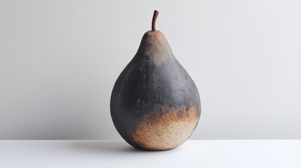 Poster - Elegant pear shaped sculpture positioned against a minimalist white backdrop showcasing natural colors and textures for artistic design.