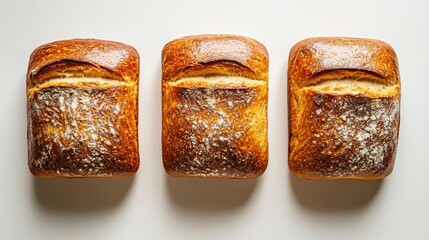 Poster - Freshly baked artisan bread loaves displayed on a neutral background showcasing their golden crust and homemade quality