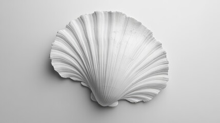 Poster - Elegant sea cockleshell displayed on a minimalistic white background showcasing its intricate textures and natural beauty
