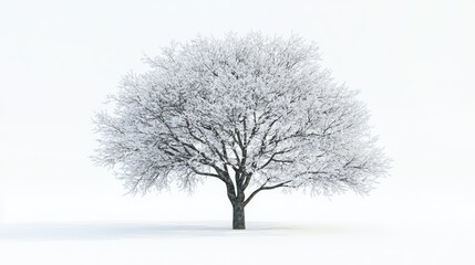 Poster - Snowy tree silhouette against a pristine white background creating a serene and peaceful winter landscape atmosphere