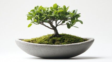 Poster - Bunjin Bonsai Tree in Minimalist Bowl Enhancing Indoor Aesthetics and Air Quality with Lush Greenery and Serene Design