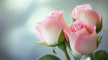 Poster - Delicate pink rosebuds in soft focus creating an elegant floral holiday greeting card design