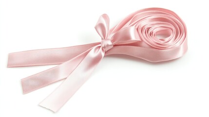 Poster - Pink satin ribbons with bow ideal for elegant gift decoration isolated on white background perfect for celebrations and special occasions.