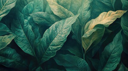 Poster - Tobacco plant leaves in lush green hues showcasing natural texture and detail in agricultural setting for environmental themes