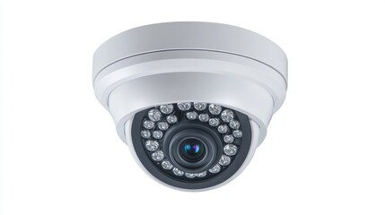Poster - Ceiling mounted security camera with infrared LEDs isolated on a white background for surveillance and safety concepts