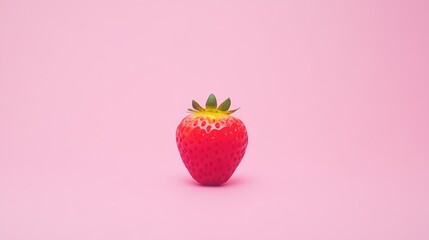 Poster - Fresh ripe strawberry isolated on pink background showcasing vibrant color and texture ideal for food photography and marketing projects