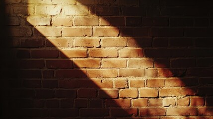 Poster - Sunlight casting shadows on a textured red and brown brick wall creating an aesthetic wallpaper background.
