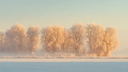 Poster - snowy trees illuminated by the golden hour light in loffenau during winter showcasing a serene and p