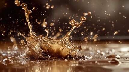 Poster - Cocoa Liquid Splash Captured in Motion with Glimmering Drops and Warm Tones