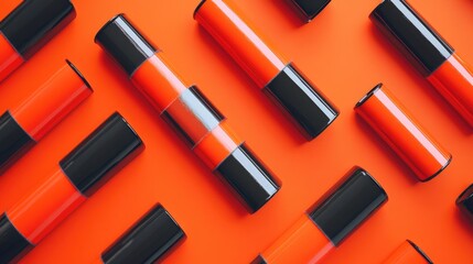 Poster - Paint brushes and rollers arranged on a vibrant orange background showcasing tools for DIY and professional painting projects.
