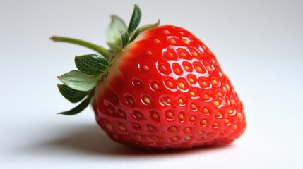 Poster - ripe red strawberry showcasing vibrant color and texture against a clean white backdrop ideal for fo