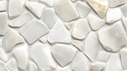 Aufkleber - White Mosaic Tile Texture Featuring Irregular Shaped Small White Pieces Ideal for Interior Design or Construction Backgrounds