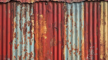 Poster - Rustic Tin Roof Texture with Patina and Color Variation in Weathered Metal Panels