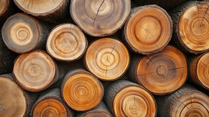 Poster - Natural wooden logs stacked for the furniture industry showcasing rich textures and colors ideal for craftsmanship and design inspiration