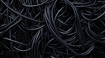 Poster - complex network of black cables creating a visual metaphor for connectivity and technology in a mode