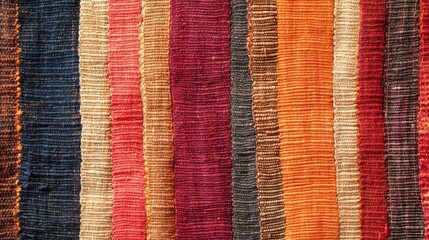 Aufkleber - Striped hand woven fabric texture in warm tones top view background for textile and design projects
