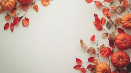 Poster - Thanksgiving themed mockup featuring pumpkins and autumn leaves against a white background with ample copy space for text or designs