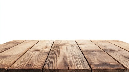 Poster - Solid rustic wooden table surface on a clean white background ideal for product displays and still life photography