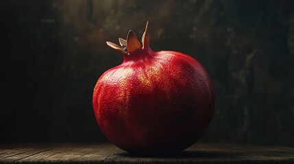 Aufkleber - Vibrant pomegranate fruit showcasing rich red color and textured skin illuminated against a moody dark background.