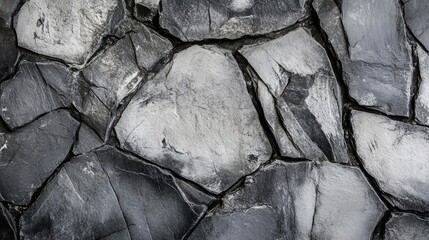 Poster - Gray stone wall texture background with aged architecture features showcasing uneven surfaces and natural patterns in a rustic appearance.