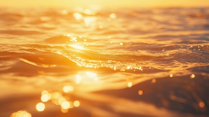 Poster - golden shimmering water surface at sunset creating a tranquil and serene background for various crea