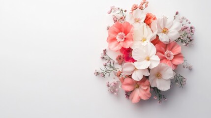 Poster - Elegant floral arrangement featuring soft pink and white blooms on a clean white background for floral design or greeting card concepts.