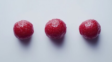Poster - Fresh strawberries arranged neatly on a white background highlighting their vibrant red color and texture for a clean, natural look.