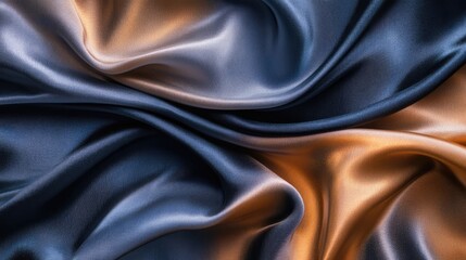 Aufkleber - Luxury satin fabric texture with wavy folds in rich dark blue and warm orange tones ideal for elegant design backgrounds or Christmas themes