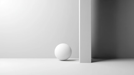 Fototapete - Minimalist design featuring a white sphere and a vertical structure in a contemporary space emphasizing simplicity and elegance.