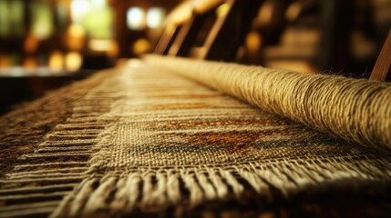 Poster - Loom Threads Bathed in Natural Light Highlighting Textile Craftsmanship and Artisan Techniques