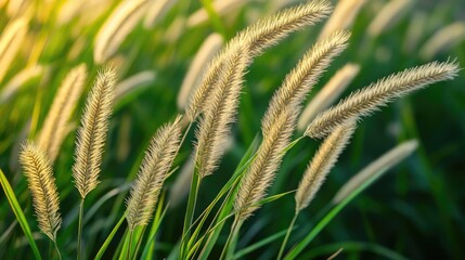 Poster - Golden grass swaying in the breeze during sunset highlighting the beauty of nature's flora and tranquil outdoor landscapes