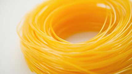Poster - Yellow rolled filament on white background showcasing its texture and color ideal for creative projects and artistic pursuits