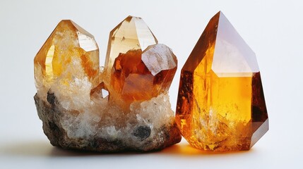 Aufkleber - Topaz mineral specimen showcasing vibrant orange crystals with distinctive geometric shapes and natural geology on a neutral background