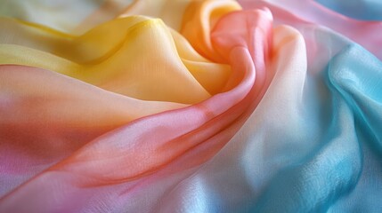 Poster - Silk shawl with soft pastel colors flowing elegantly draped on a surface showcasing texture and light translucency