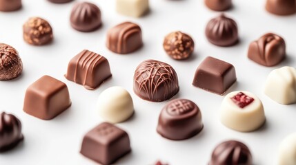 Aufkleber - Assorted gourmet chocolate confections beautifully arranged on a white background for an enticing and delicious visual appeal