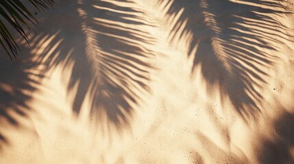 Leinwandbilder - Top view of sandy beach texture with palm tree shadows creating a serene summer vacation holiday atmosphere