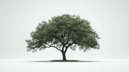 Poster - Solitary tree stands out against a bright white background symbolizing nature's beauty and tranquility in minimalist design.