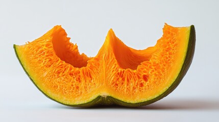 Poster - Orange Spring Bitter Cucumber slice showcasing vibrant texture and color against a clean white background in studio lighting.