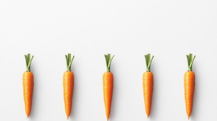 Aufkleber - Fresh orange carrots arranged neatly on a white background showcasing vibrant color and healthy, crisp texture of the root vegetables.