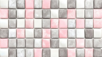 Poster - Seamless pink and grey tiled mosaic pavement texture for architectural and design backgrounds