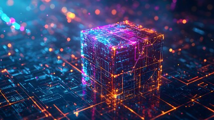 Poster - A conceptual image of market segmentation as a 3D cube, each section glowing with vibrant hues.