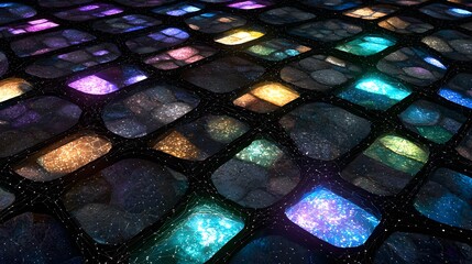 Aufkleber - A grid pattern of interconnected nodes, each node glowing in a unique color to signify classification.