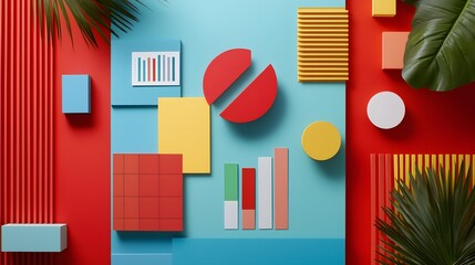 Aufkleber - A top-down view of a clean desk with organized notes and charts showing segmented data.