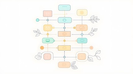 Aufkleber - A simple flowchart with fine lines and soft color accents, showing a clean classification system.