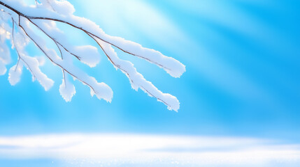 Wall Mural - Snow-covered branches with bright blue sky background