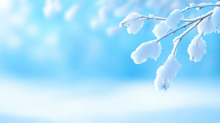 Wall Mural - Snow-covered branches against a tranquil winter background