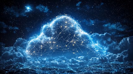 A cloud computing concept in the night sky