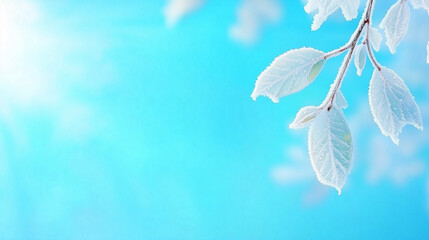 Wall Mural - frosted leaves glisten against a bright blue sky